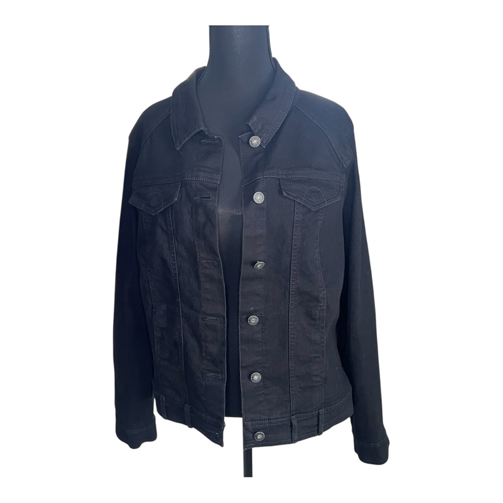 Gloria Vanderbilt Black Denim Jacket Size Large Button‎ Front Everyday Layer
